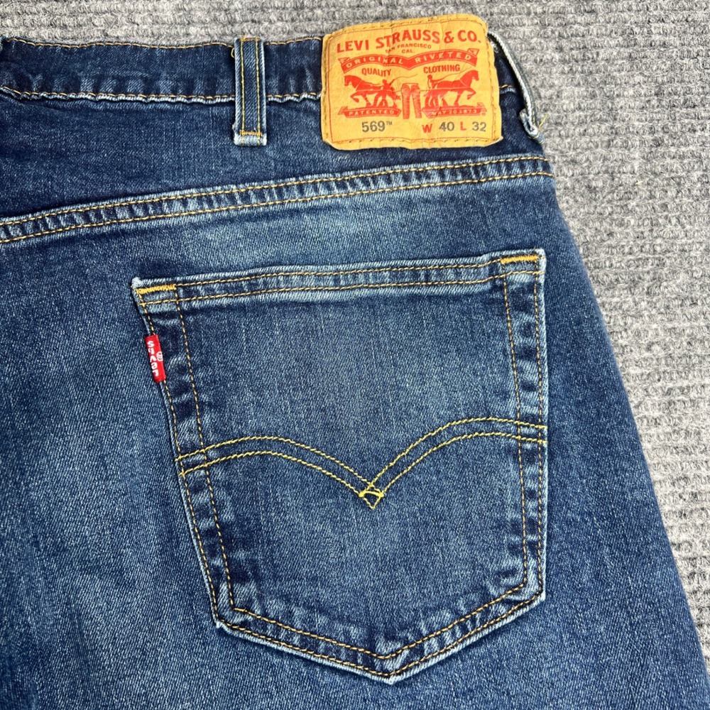 Levis 569 Loose Straight Jeans Mens 40x32 Blue Medium‎ Wash Stretch Denim